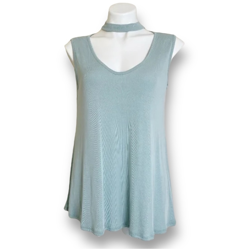 Caution to the wind, sleeveless blouse with choker detailing and scoop neck line